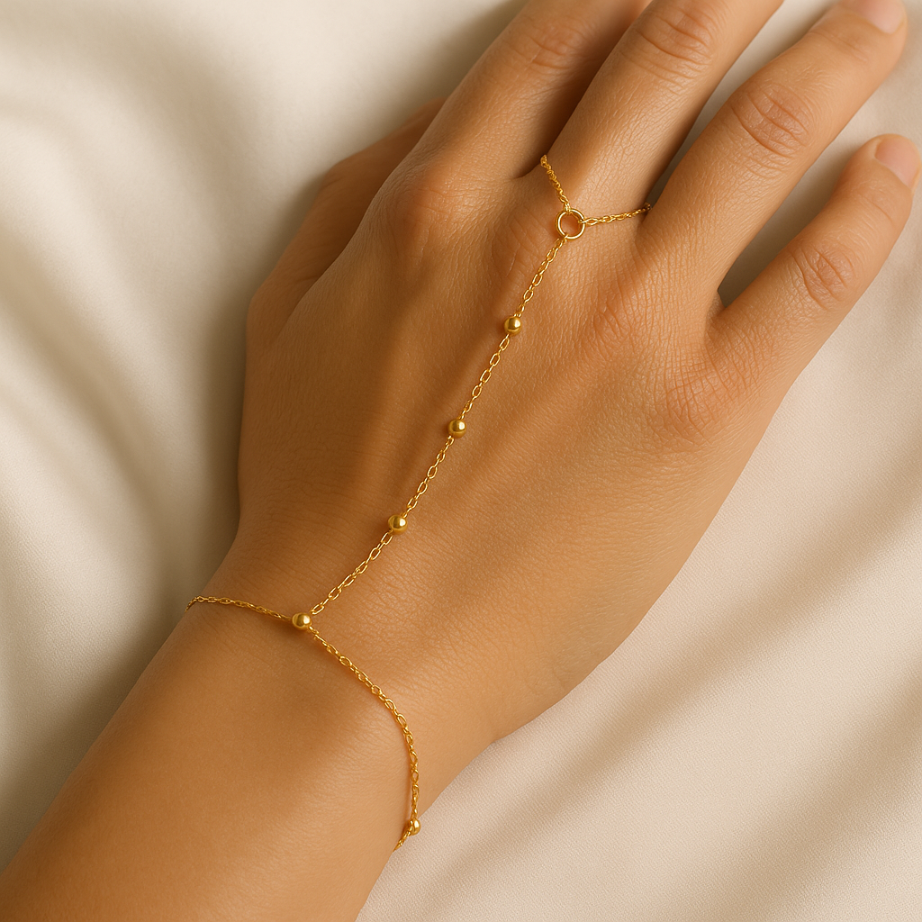 Copper Bead Finger Chain Bracelet