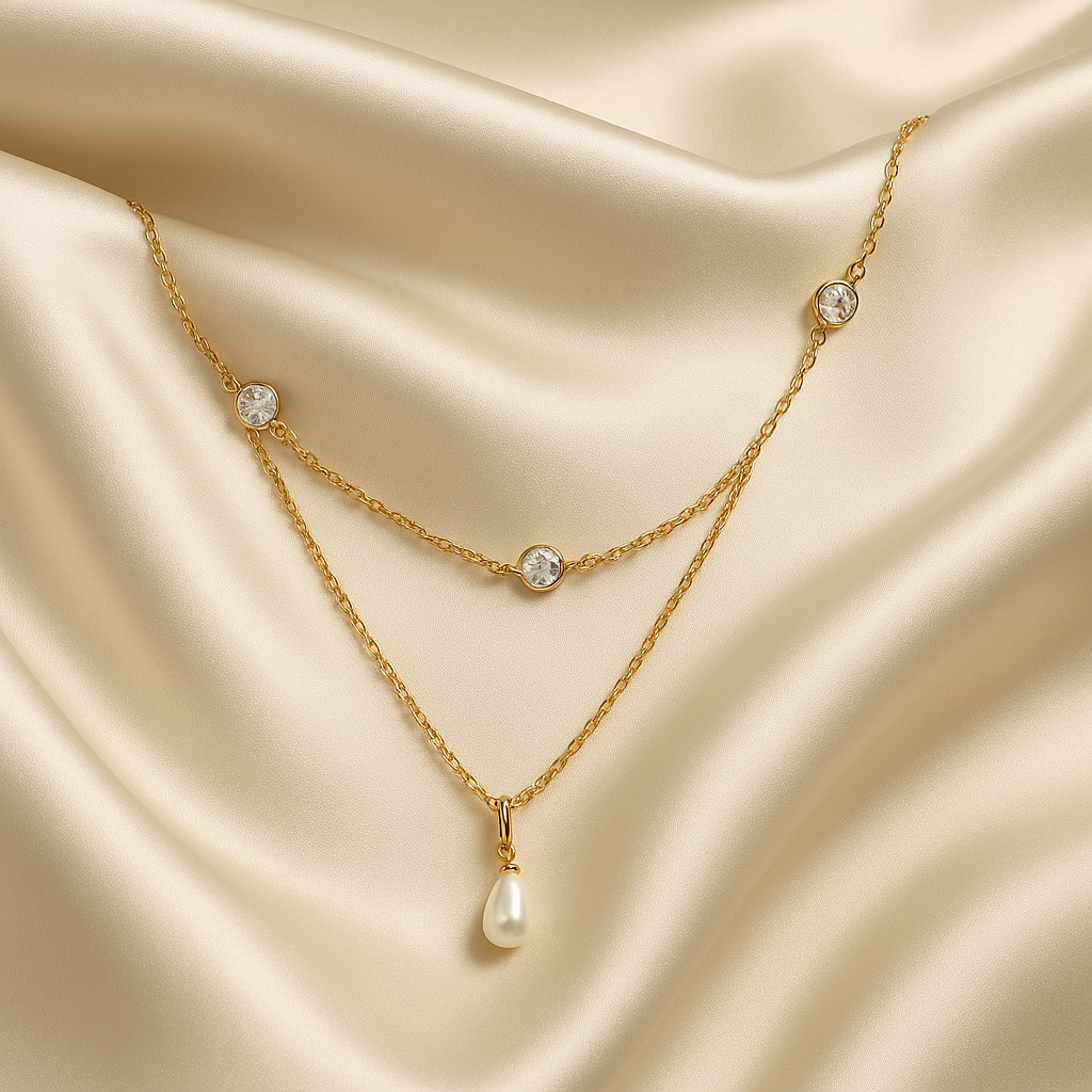 Zircon & Pearl Double Layer Necklace