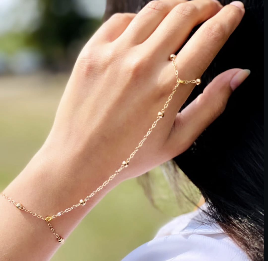 Copper Bead Finger Chain Bracelet