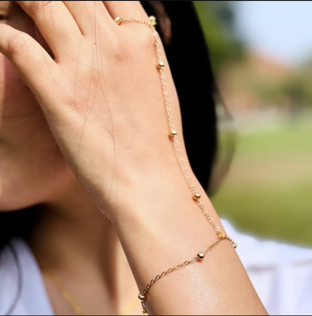 Copper Bead Finger Chain Bracelet