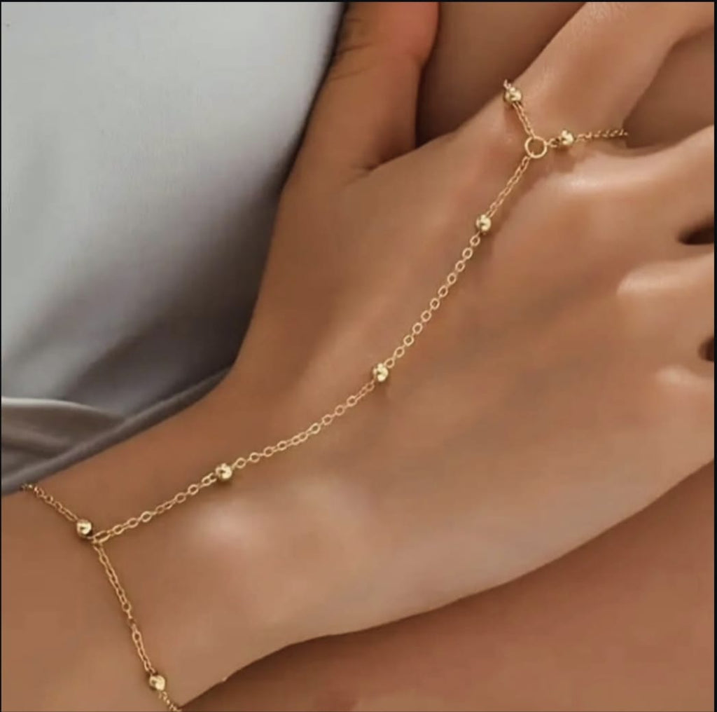 Copper Bead Finger Chain Bracelet